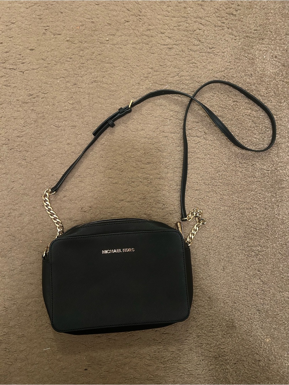 Michael Kors Black Crossbody Camera Bag with Gold Hardware